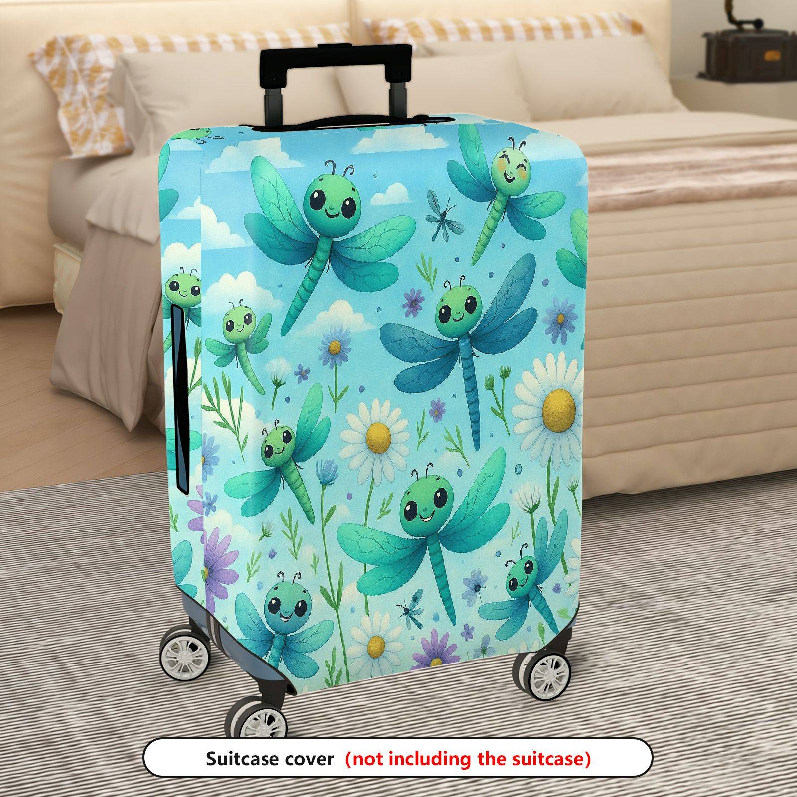 1-Piece Dragonfly Flowers Sky Nature Travel  Suitcase Luggage Cover, Stretch Protective Sleeve