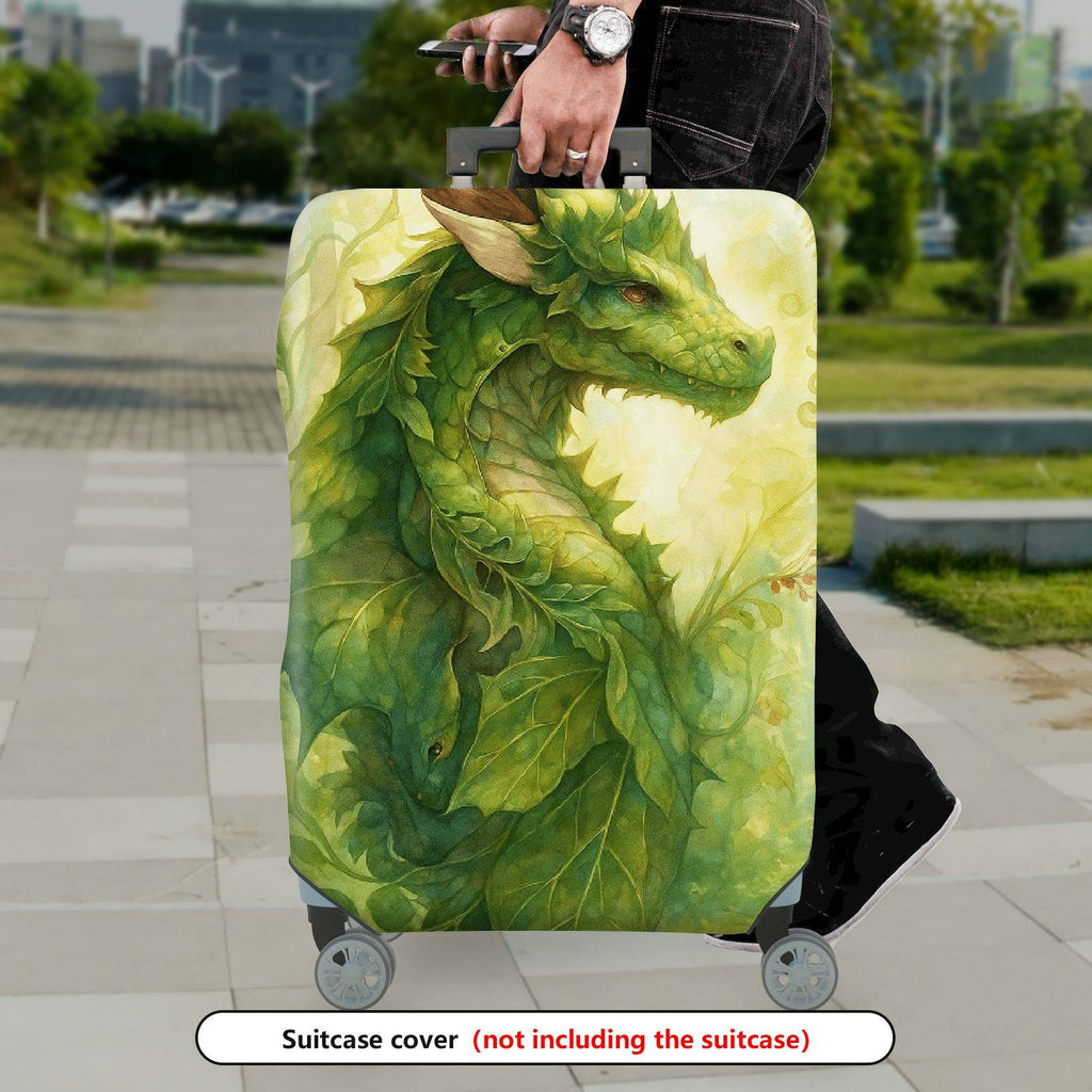 1-Piece Green Dragon Fantasy Forest Mystical Artistic  Suitcase Luggage Cover, Stretch Protective Sleeve