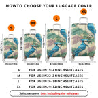 1-Piece Blue Bird Leaves Nature Vintage Art  Suitcase Luggage Cover, Stretch Protective Sleeve