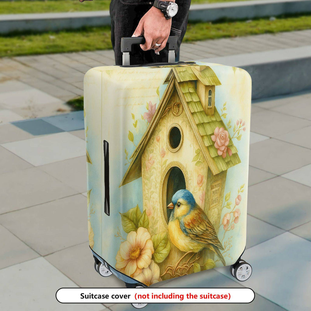 1-Piece Birdhouse Floral Vintage Artistic Nature Travel  Suitcase Luggage Cover, Stretch Protective Sleeve