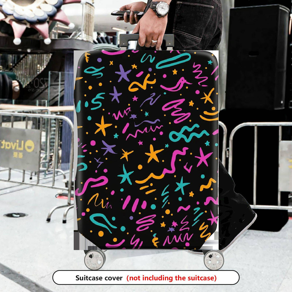1-Piece Abstract Colorful Star Line Art Pattern Black  Suitcase Luggage Cover, Stretch Protective Sleeve