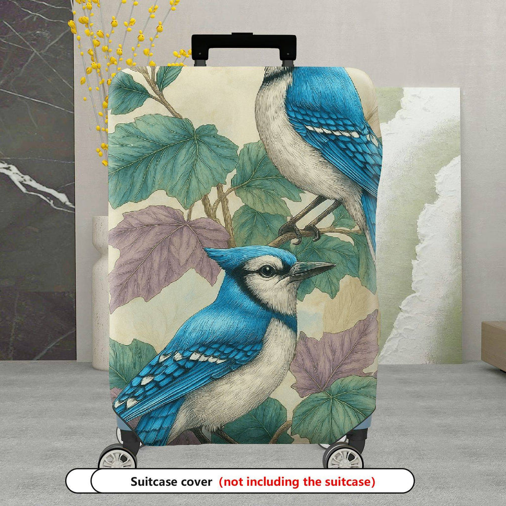1-Piece Blue Bird Leaves Nature Vintage Art  Suitcase Luggage Cover, Stretch Protective Sleeve