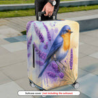 1-Piece Lavender Blue Bird Floral Watercolor Artistic  Suitcase Luggage Cover, Stretch Protective Sleeve