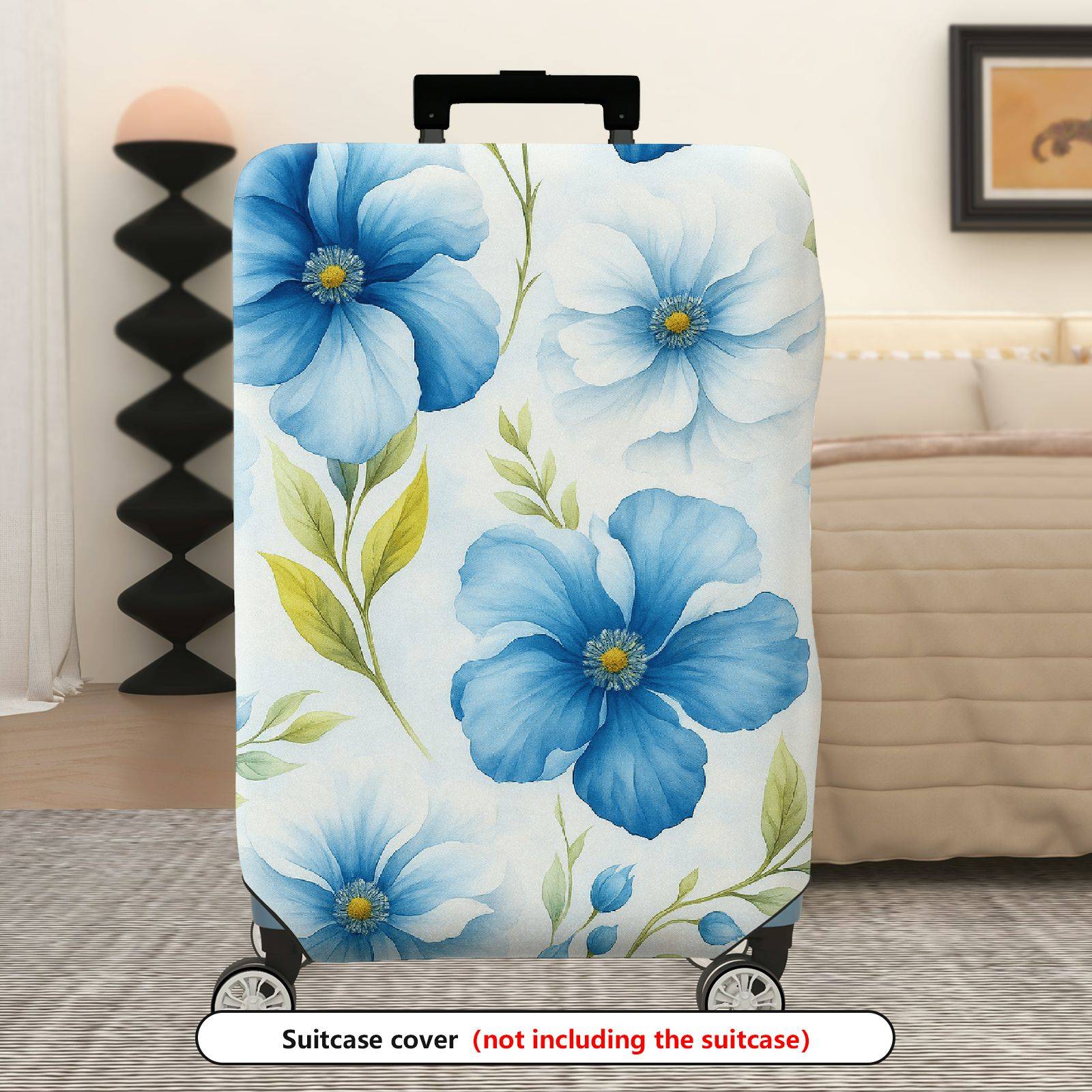 1-Piece Blue Floral Leaf Pattern Travel Decorative Protective  Suitcase Luggage Cover, Stretch Protective Sleeve