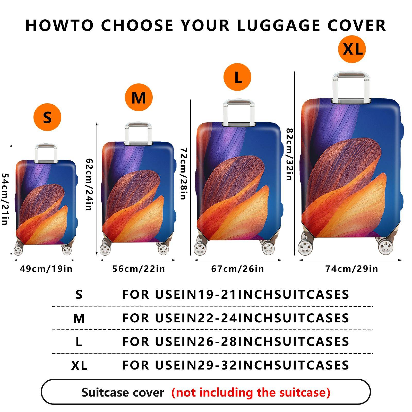 1-Piece Abstract Colorful Vibrant Floral Artistic Luggage  Suitcase Luggage Cover, Stretch Protective Sleeve