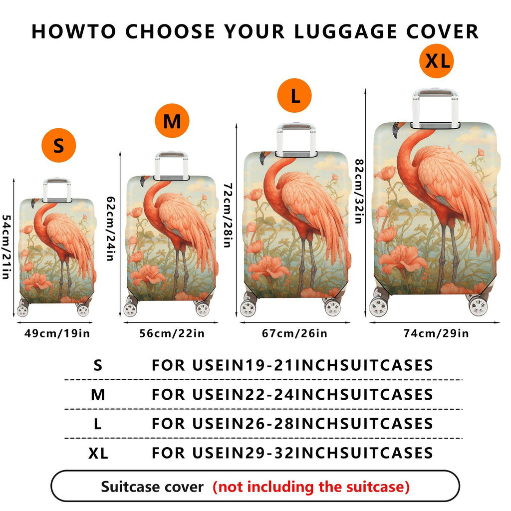 1-Piece Flamingo Flower Nature Art Vintage  Suitcase Luggage Cover, Stretch Protective Sleeve