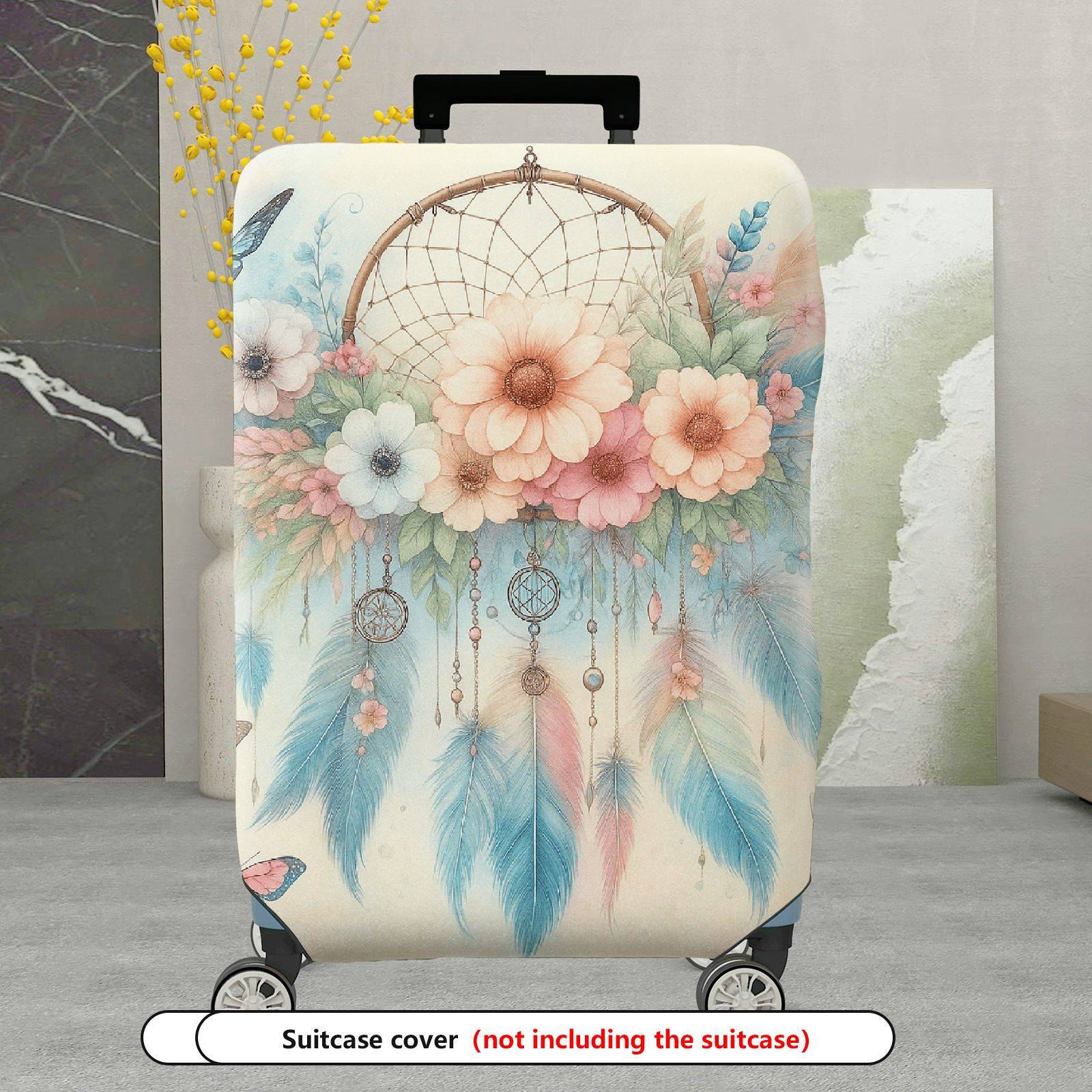 1-Piece Floral Butterfly Dreamcatcher Feathers Art  Suitcase Luggage Cover, Stretch Protective Sleeve