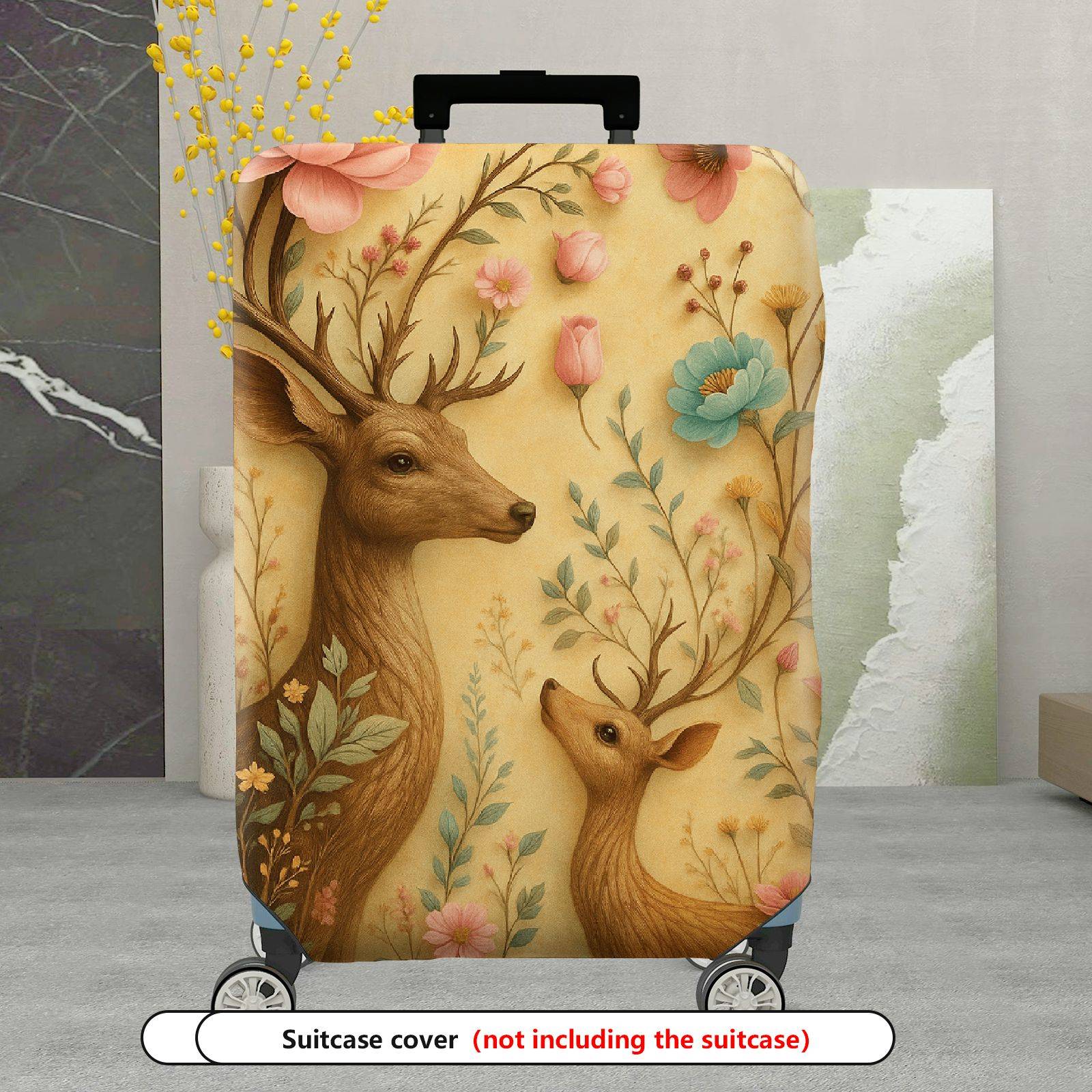 1-Piece Deer Floral Pastoral Nature Art Vintage  Suitcase Luggage Cover, Stretch Protective Sleeve