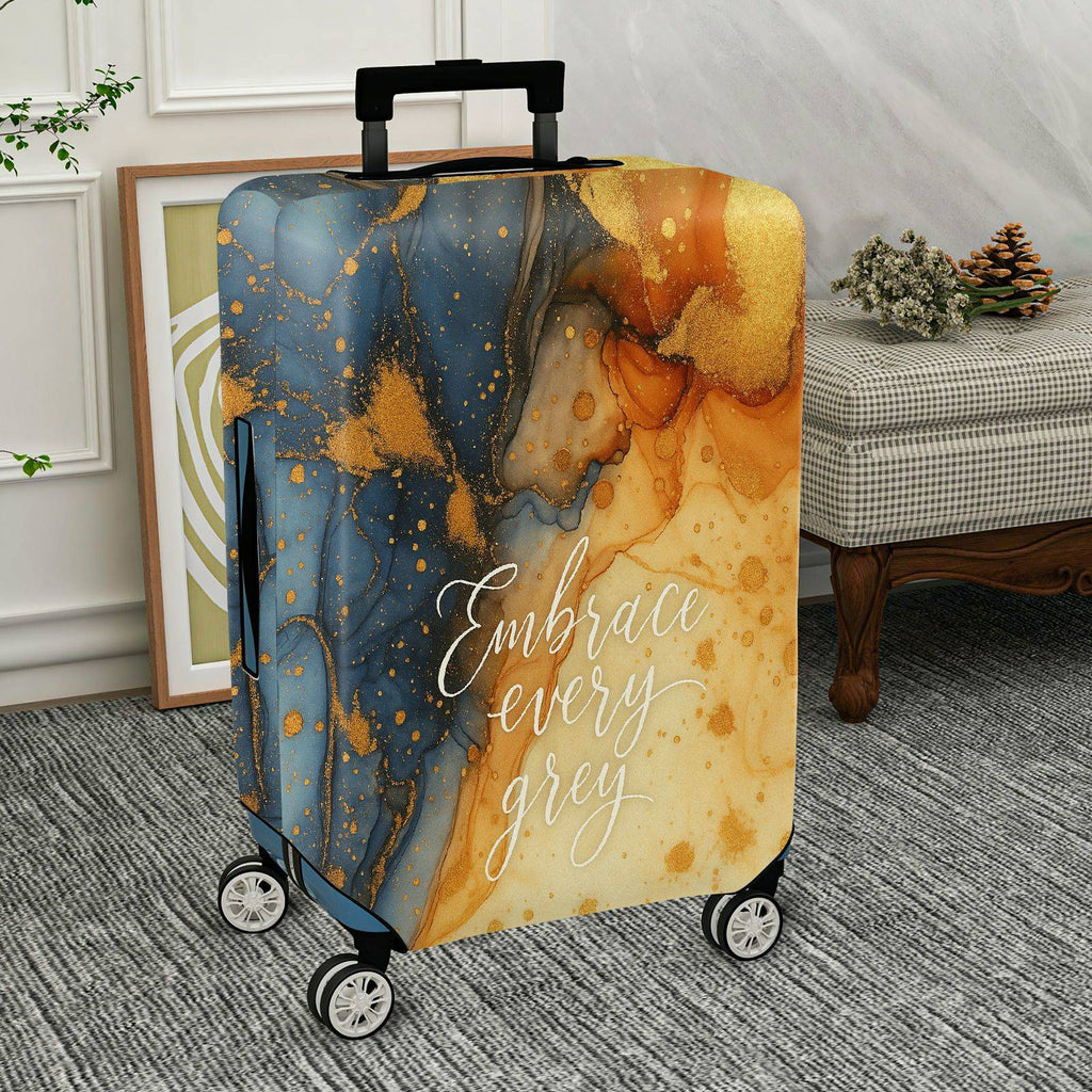 1-Piece Abstract Artistic Splash Golden Blue Marble Whirl  Suitcase Luggage Cover, Stretch Protective Sleeve
