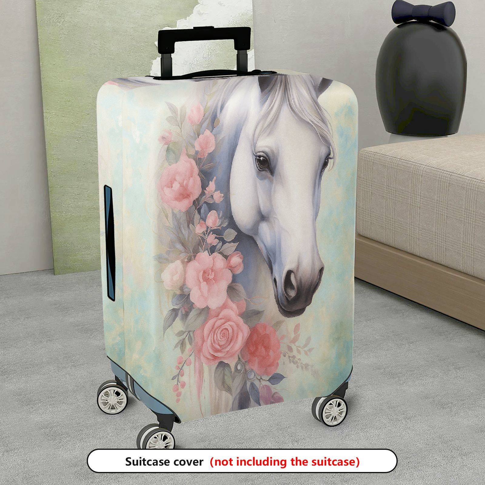 1-Piece Elegant Horse Floral Pastoral Artistic  Suitcase Luggage Cover, Stretch Protective Sleeve