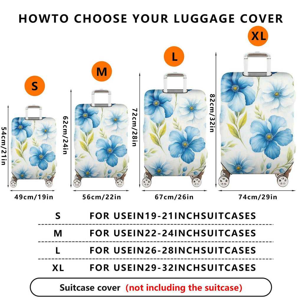 1-Piece Blue Floral Leaf Pattern Travel Decorative Protective  Suitcase Luggage Cover, Stretch Protective Sleeve