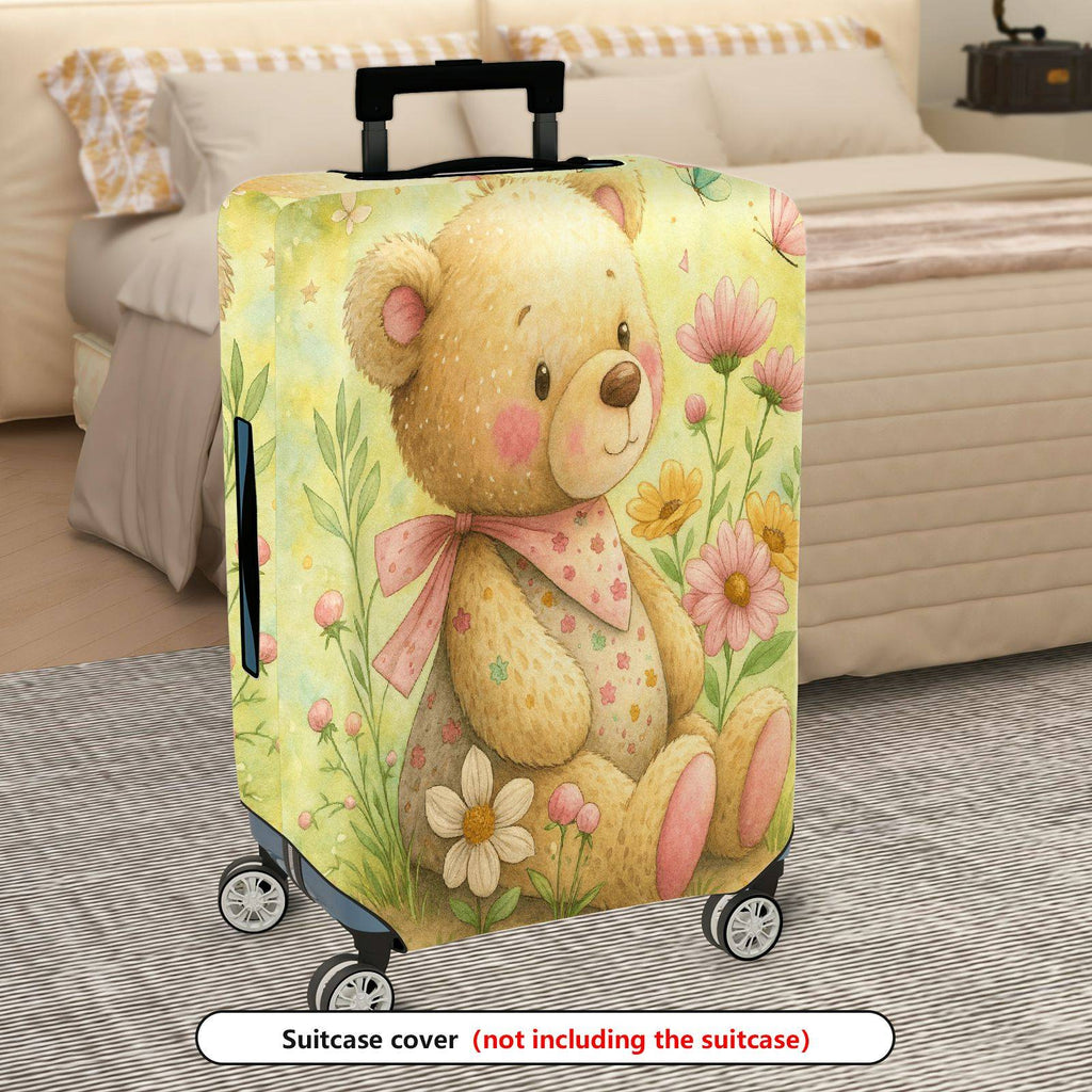 1-Piece Bear Flower Bow Nature Pastoral  Suitcase Luggage Cover, Stretch Protective Sleeve
