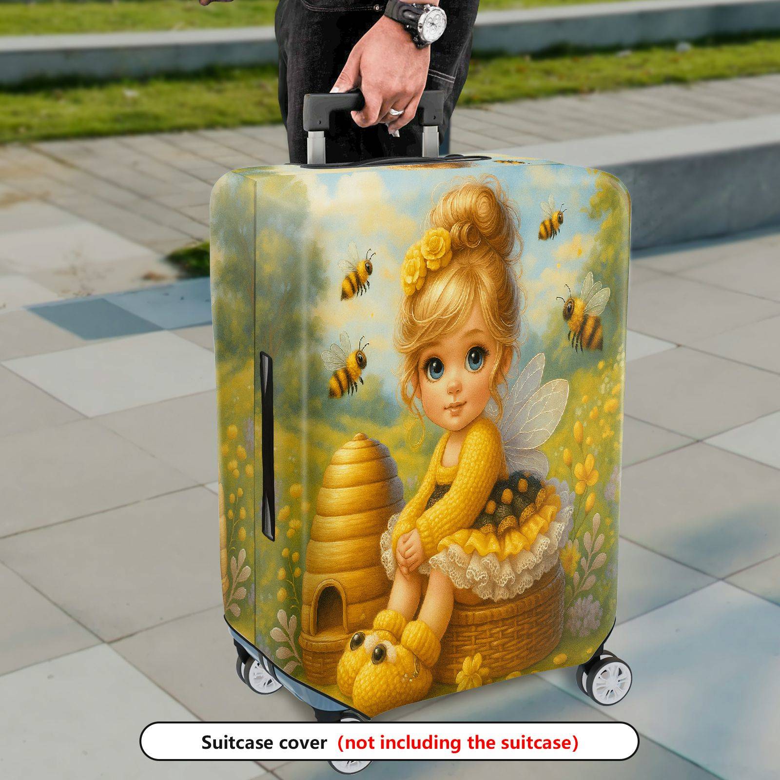 1-Piece Honey Bee Fairy Garden Flower Cute Pattern  Suitcase Luggage Cover, Stretch Protective Sleeve