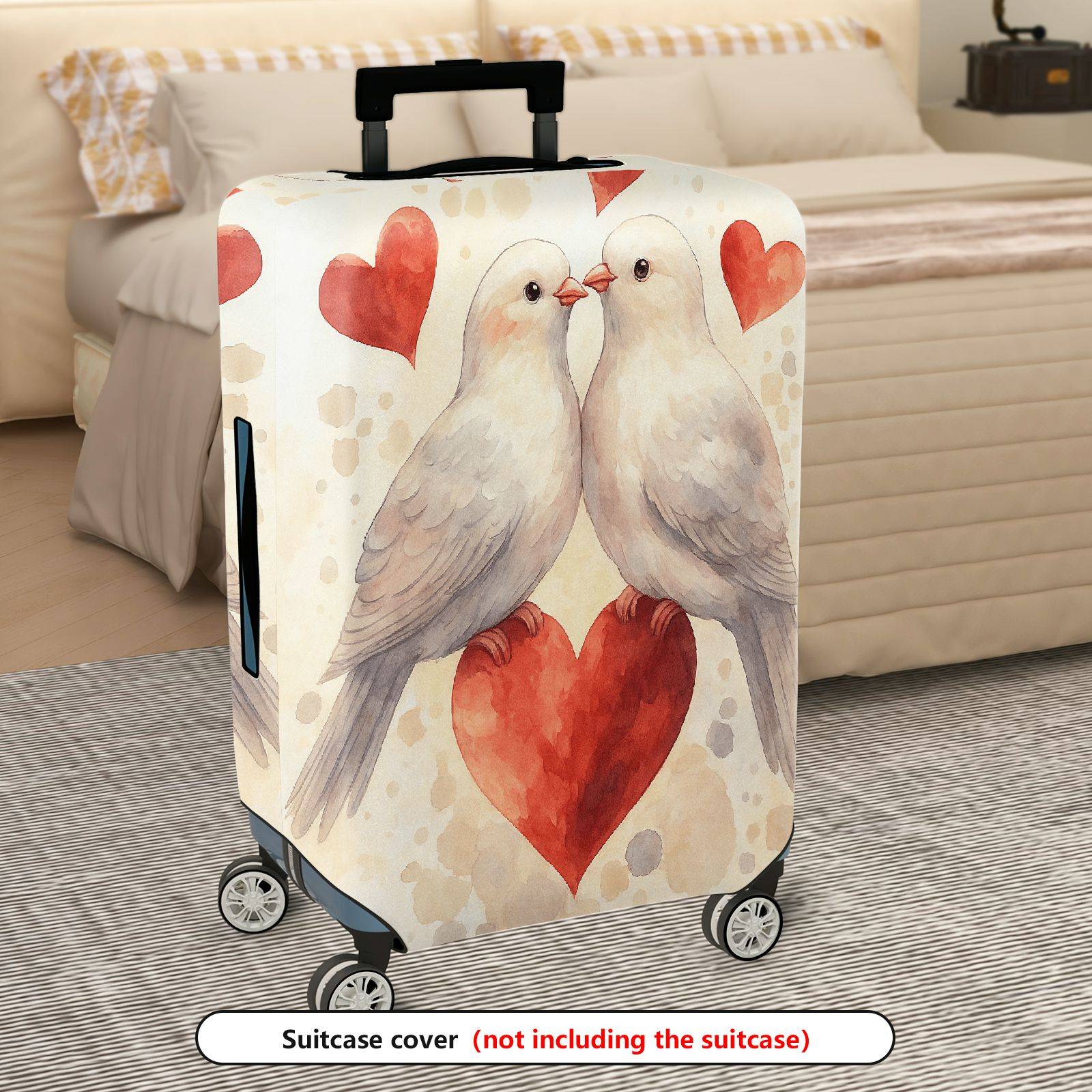 1-Piece Love Bird Heart Romantic Valentine Couples  Suitcase Luggage Cover, Stretch Protective Sleeve
