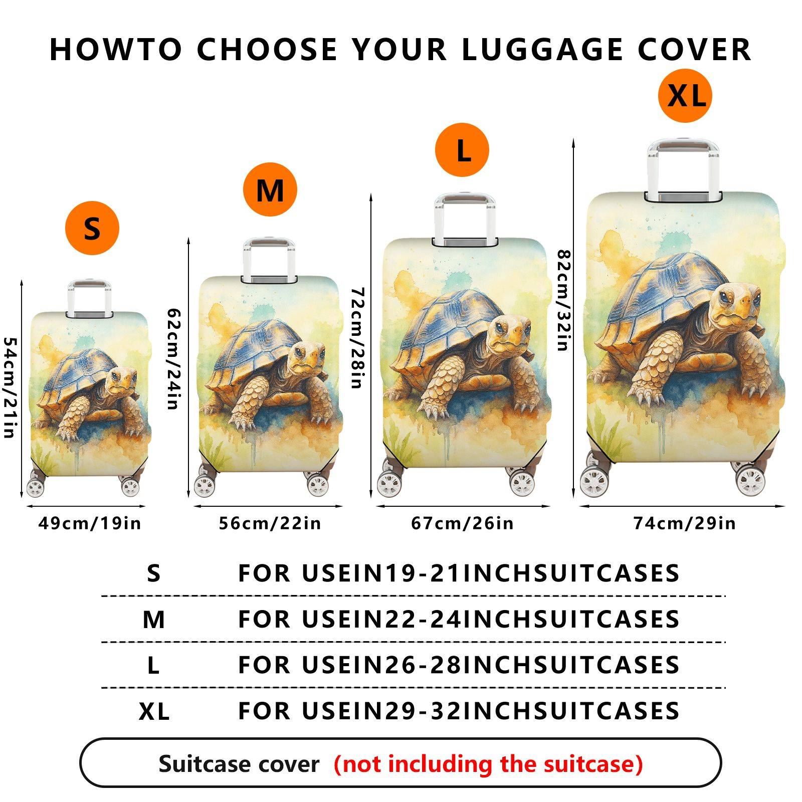 1-Piece Tortoise Watercolor Art Nature Wildlife Colorful  Suitcase Luggage Cover, Stretch Protective Sleeve