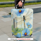 1-Piece Dragonfly Blue Flower Watercolor Nature Artistic  Suitcase Luggage Cover, Stretch Protective Sleeve