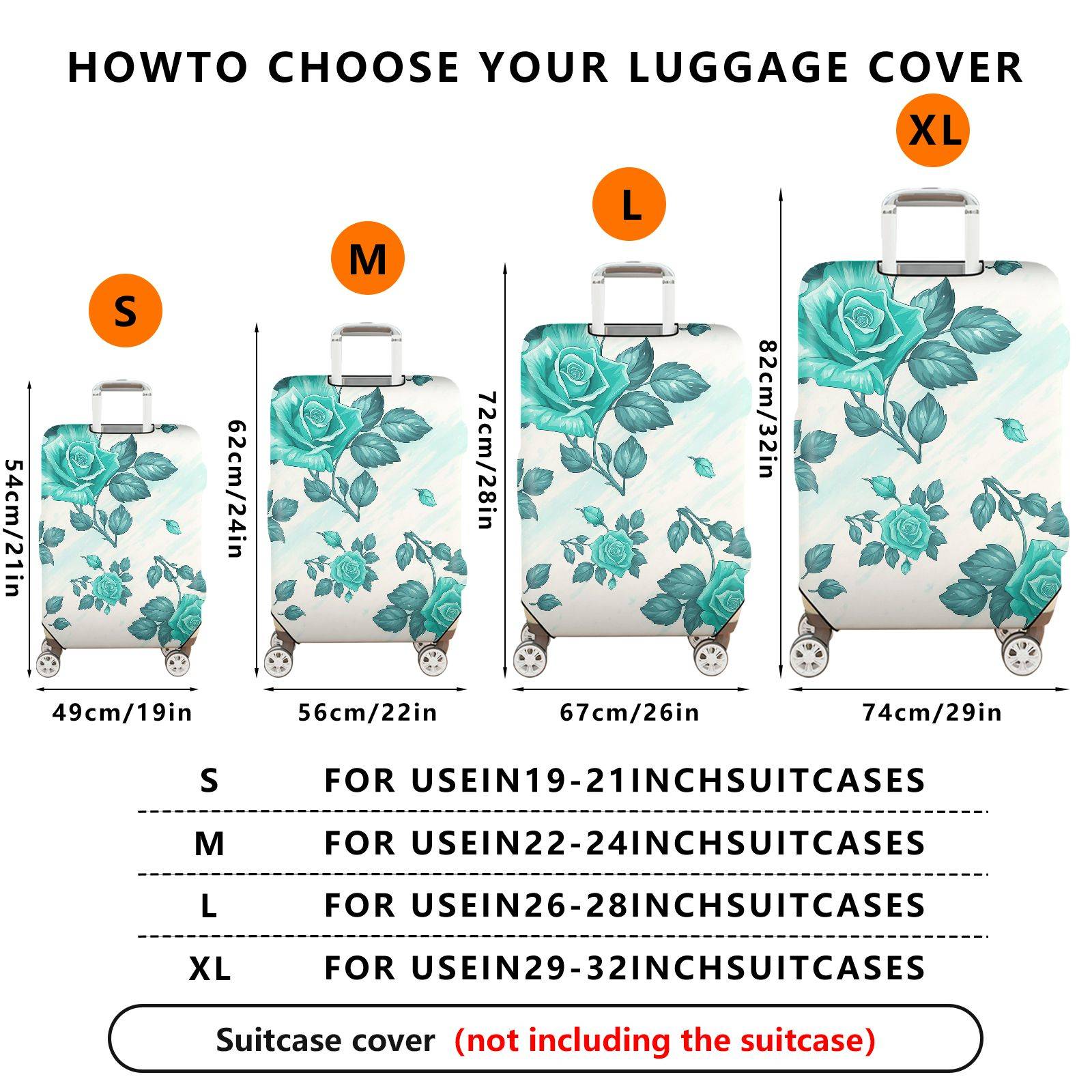 1-Piece Blue Rose Floral Artistic Elegant Stylish Chic  Suitcase Luggage Cover, Stretch Protective Sleeve