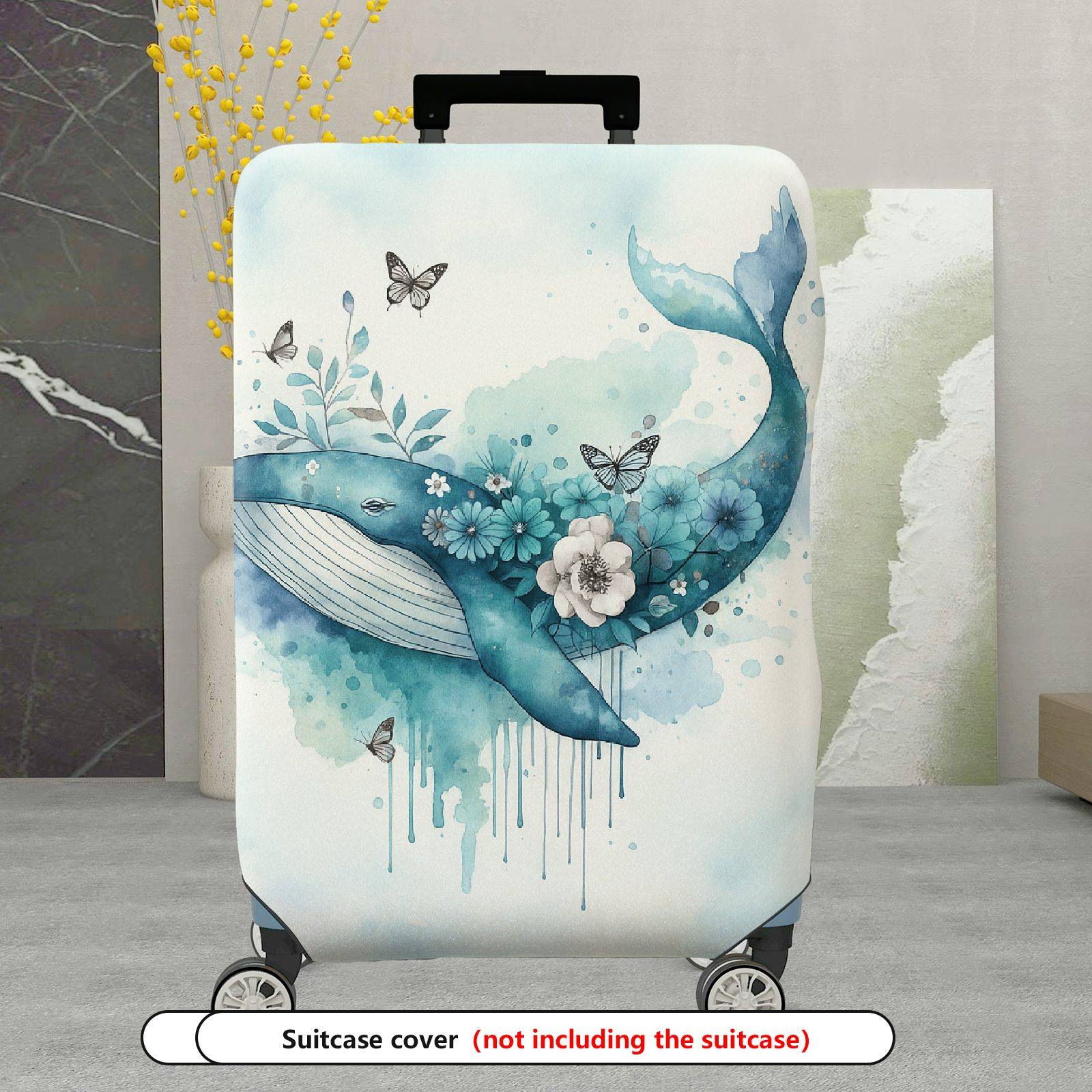1-Piece Whale Butterfly Flower Watercolor Artistic Nautical  Suitcase Luggage Cover, Stretch Protective Sleeve