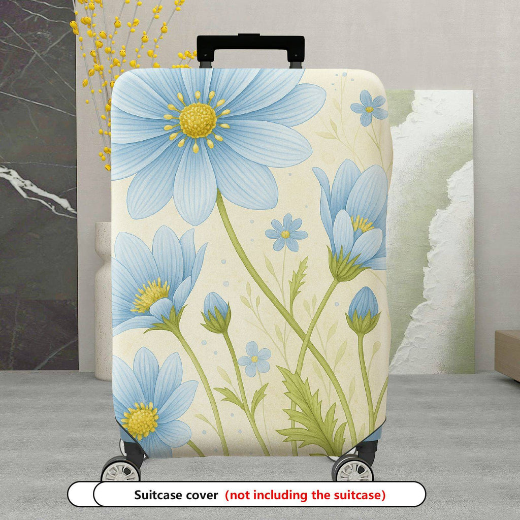 1-Piece Blue Flower Floral Nature Pattern Travel  Suitcase Luggage Cover, Stretch Protective Sleeve