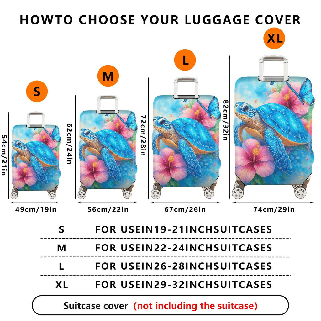 1-Piece Sea Turtle Hibiscus Flower Butterfly Ocean Blue  Suitcase Luggage Cover, Stretch Protective Sleeve