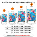 1-Piece Sea Turtle Hibiscus Flower Butterfly Ocean Blue  Suitcase Luggage Cover, Stretch Protective Sleeve