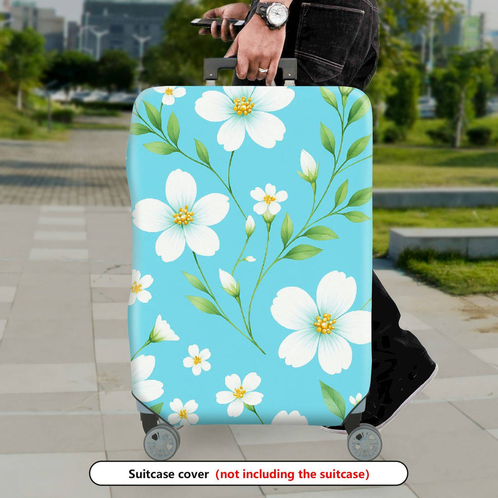 1-Piece Floral Leaf Blue White Travel  Suitcase Luggage Cover, Stretch Protective Sleeve