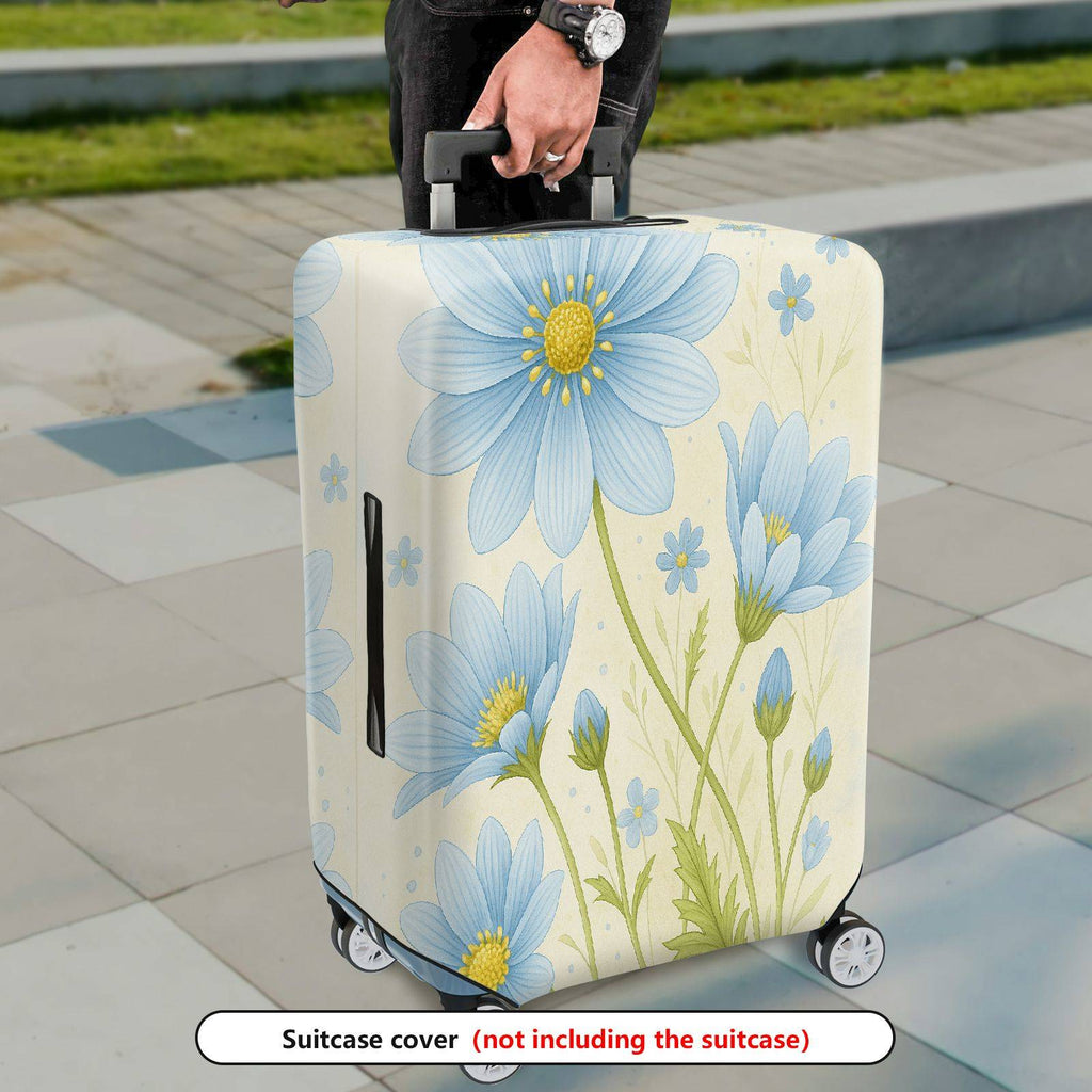 1-Piece Blue Flower Floral Nature Pattern Travel  Suitcase Luggage Cover, Stretch Protective Sleeve