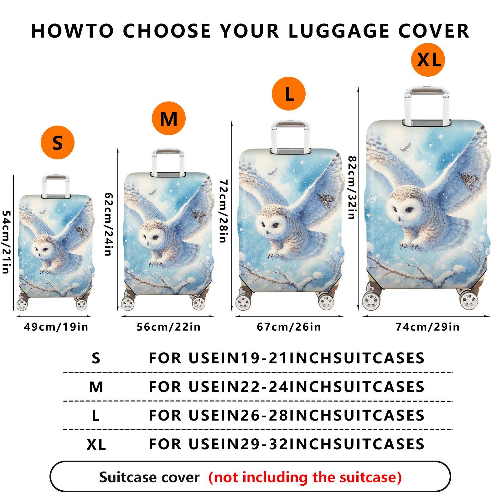 1-Piece Snow Owl Winter Nature Animal Art  Suitcase Luggage Cover, Stretch Protective Sleeve