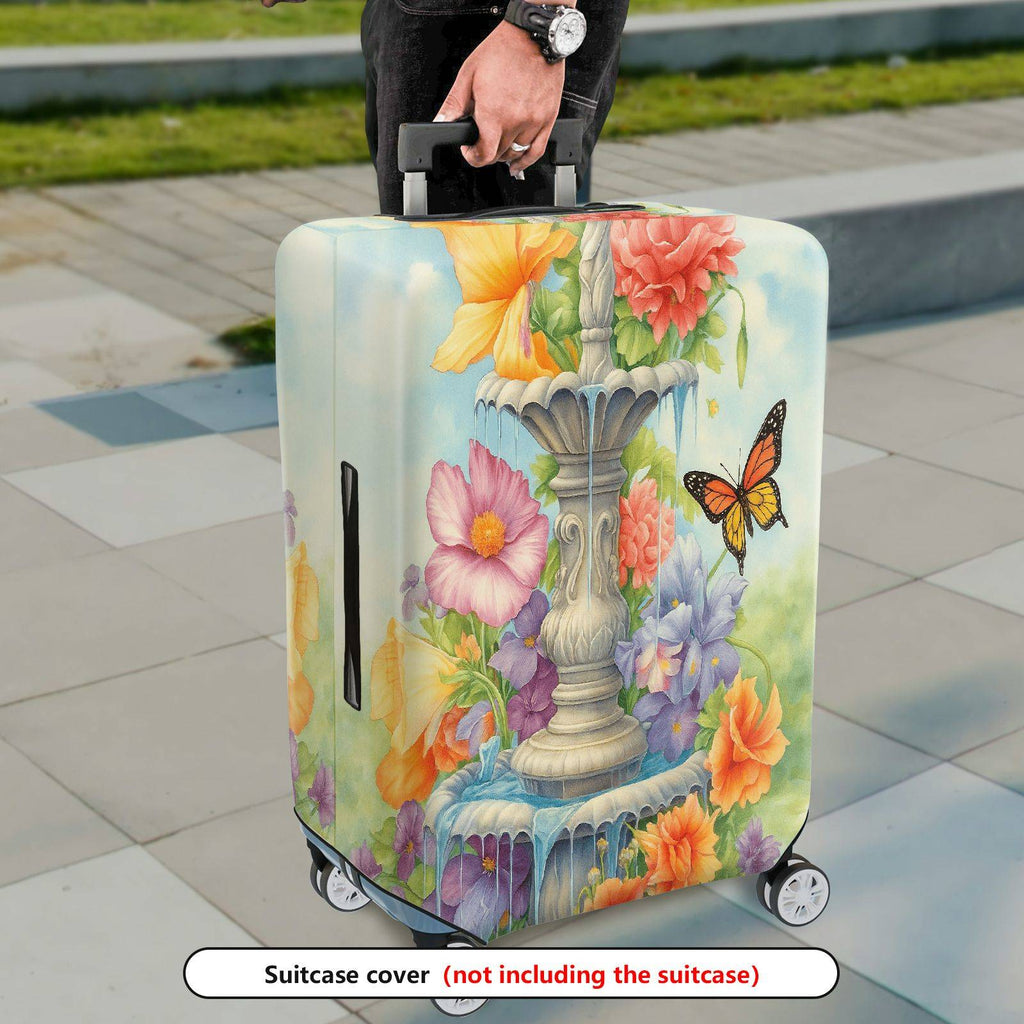 1-Piece Fountain Floral Butterfly Colorful Nature Art  Suitcase Luggage Cover, Stretch Protective Sleeve