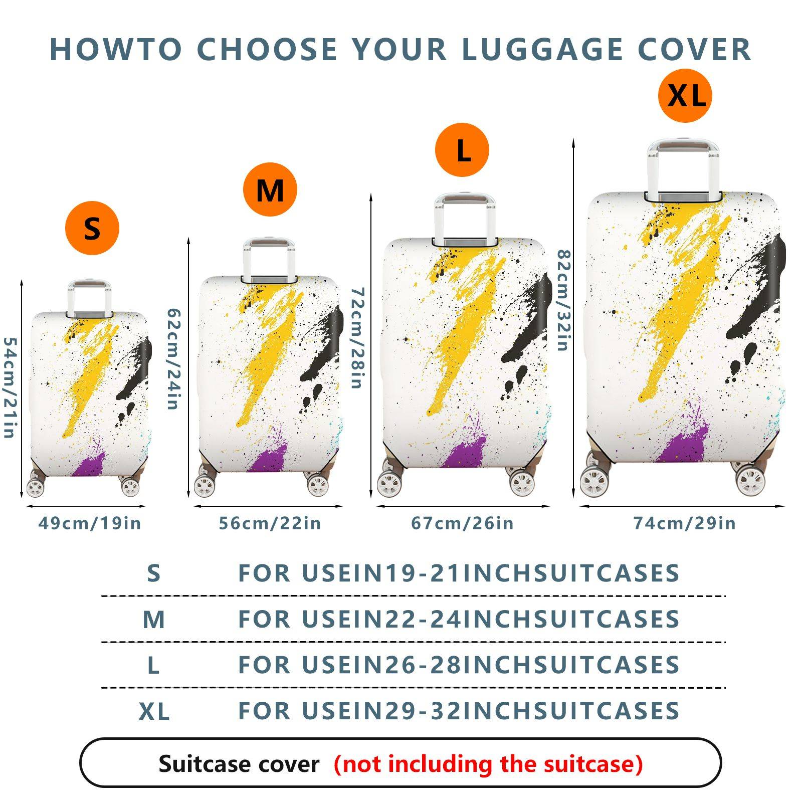 1-Piece Abstract Colorful Paint Splatter Artistic Graffiti Stylish  Suitcase Luggage Cover, Stretch Protective Sleeve