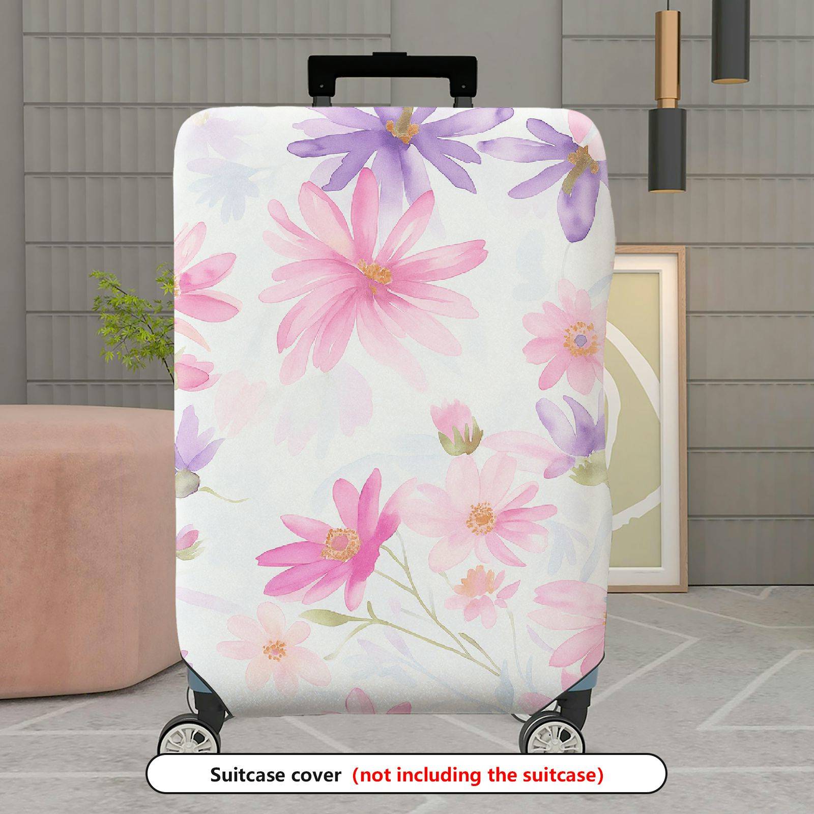 1-Piece Floral Pink Purple Daisy Flower Pattern  Suitcase Luggage Cover, Stretch Protective Sleeve