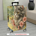 1-Piece Floral Cat Art Pastel Spring Nature  Suitcase Luggage Cover, Stretch Protective Sleeve