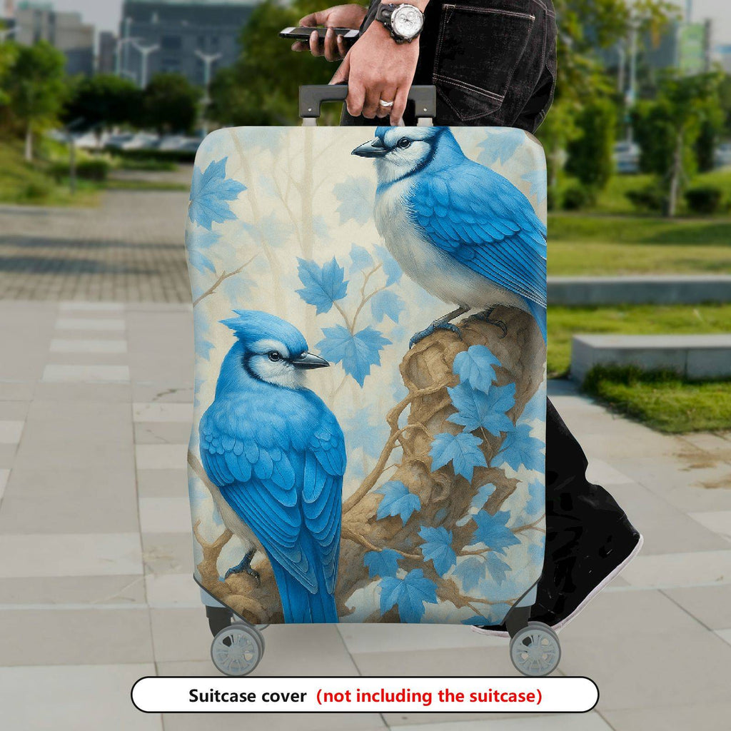 1-Piece Blue Bird Nature Leaves Floral Artistic  Suitcase Luggage Cover, Stretch Protective Sleeve