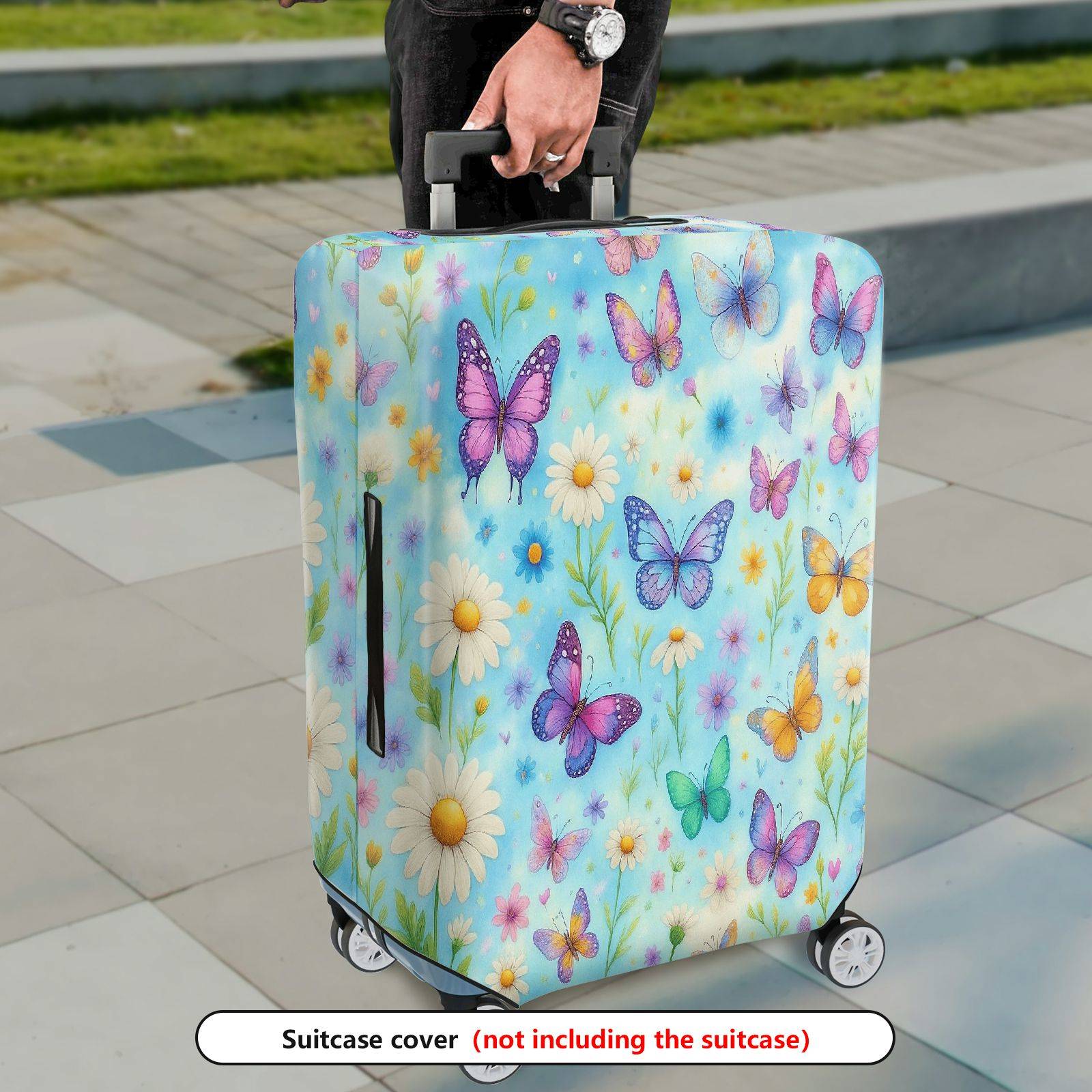 1-Piece Butterfly Flower Nature Dream Pastel  Suitcase Luggage Cover, Stretch Protective Sleeve