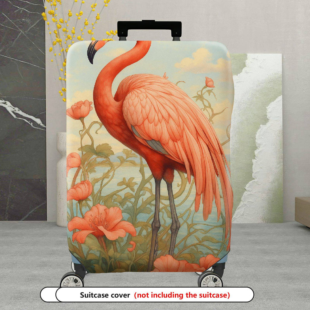 1-Piece Flamingo Flower Nature Art Vintage  Suitcase Luggage Cover, Stretch Protective Sleeve