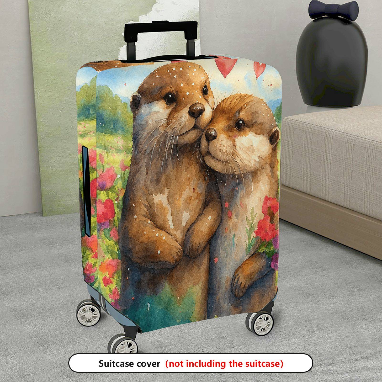 1-Piece Otter Nature Love Floral Art  Suitcase Luggage Cover, Stretch Protective Sleeve