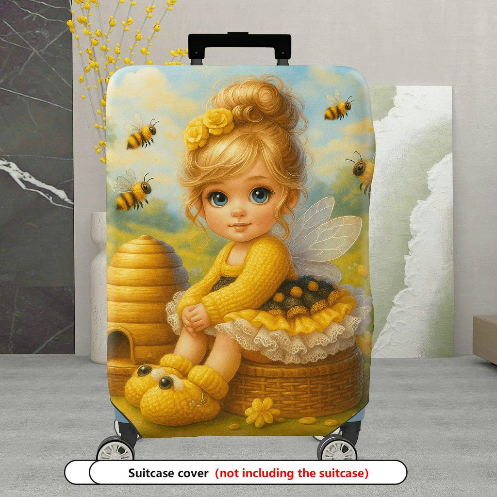 1-Piece Honey Bee Fairy Garden Flower Cute Pattern  Suitcase Luggage Cover, Stretch Protective Sleeve