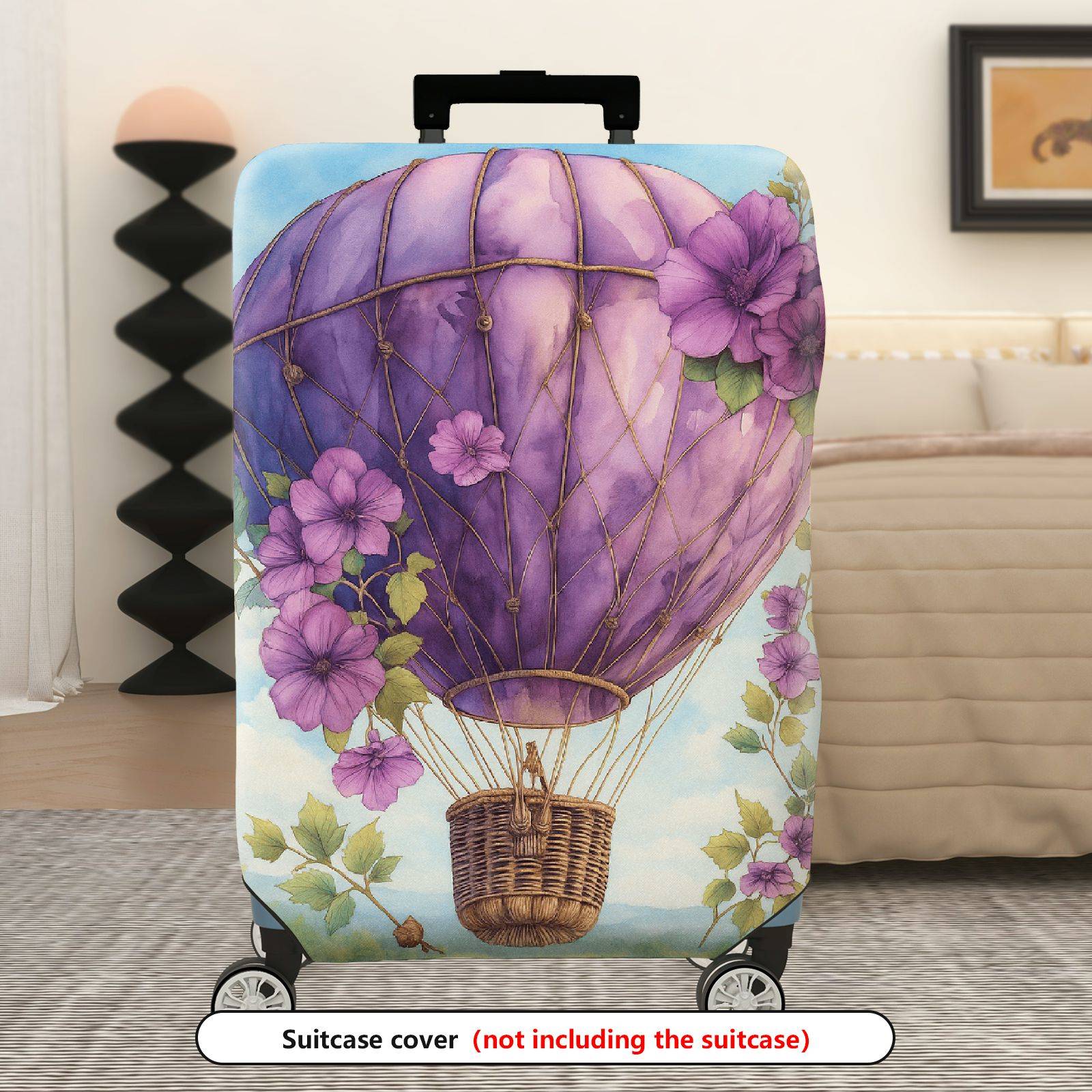 1-Piece Purple Balloon Floral Sky Artistic  Suitcase Luggage Cover, Stretch Protective Sleeve
