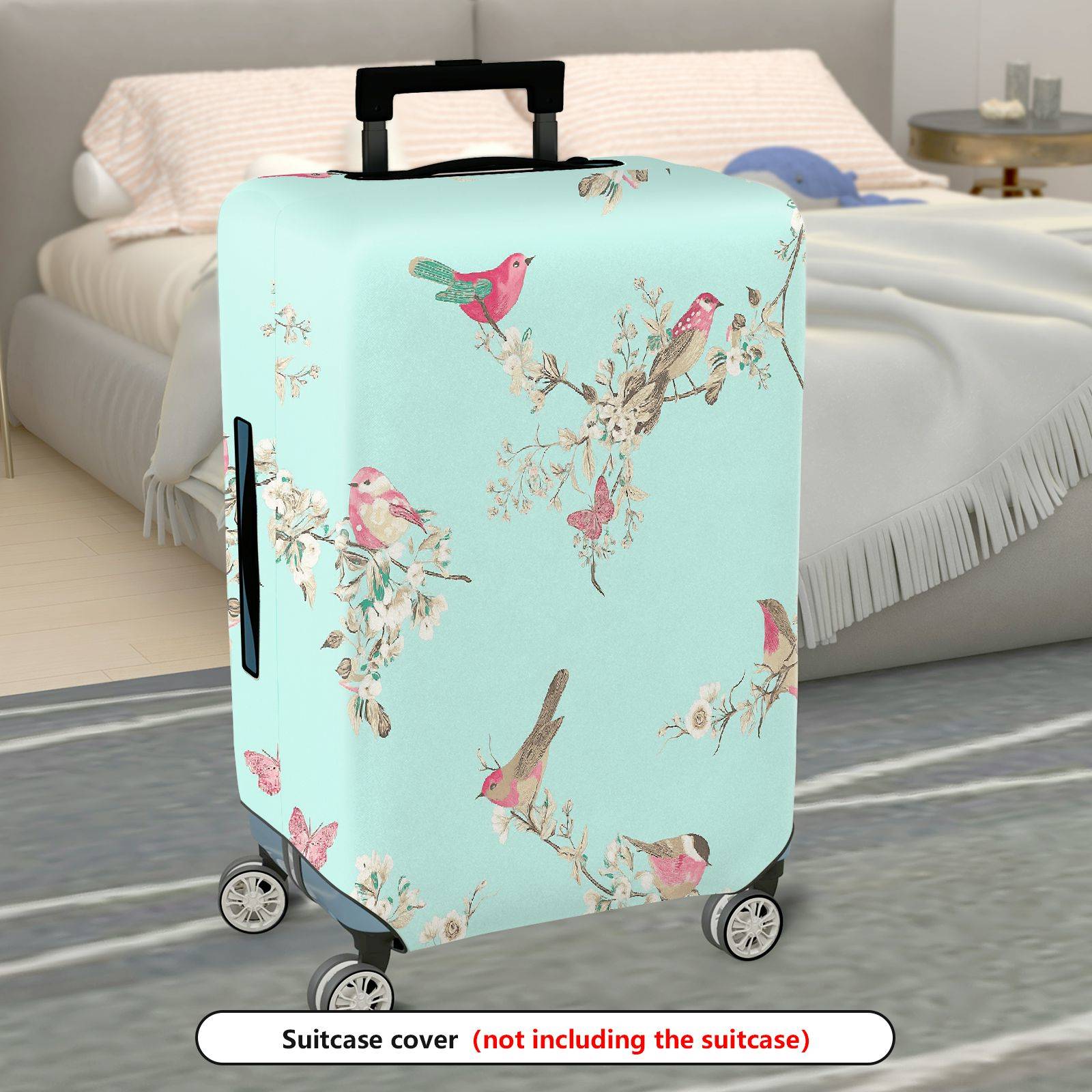 1-Piece Bird Flower Branch Butterfly Pastel Romantic  Suitcase Luggage Cover, Stretch Protective Sleeve