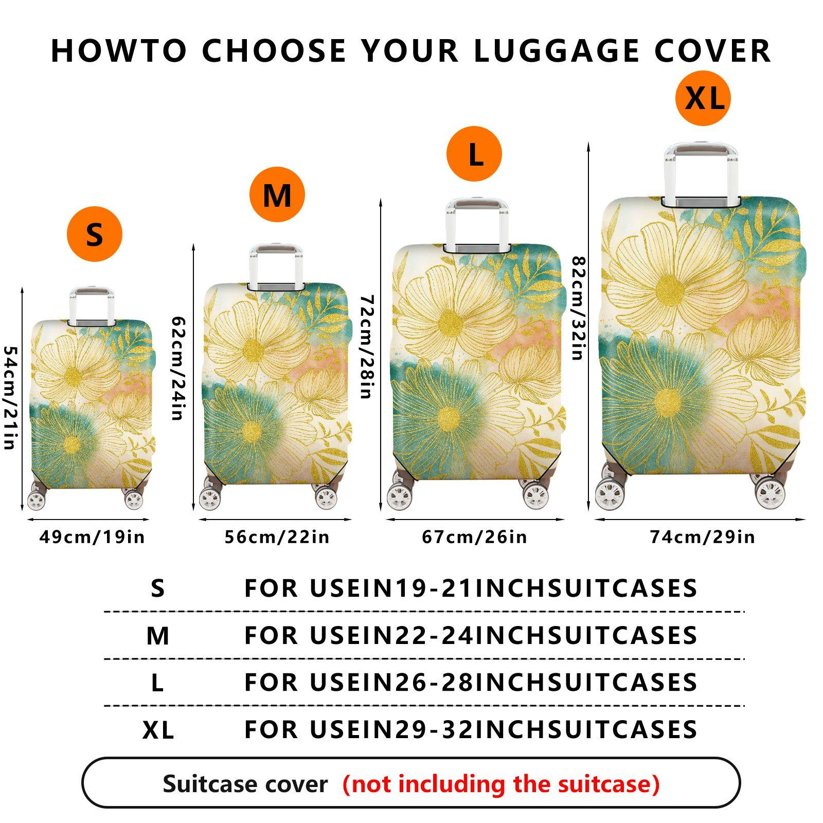 1-Piece Floral Golden Artistic Colorful Abstract Nature  Suitcase Luggage Cover, Stretch Protective Sleeve