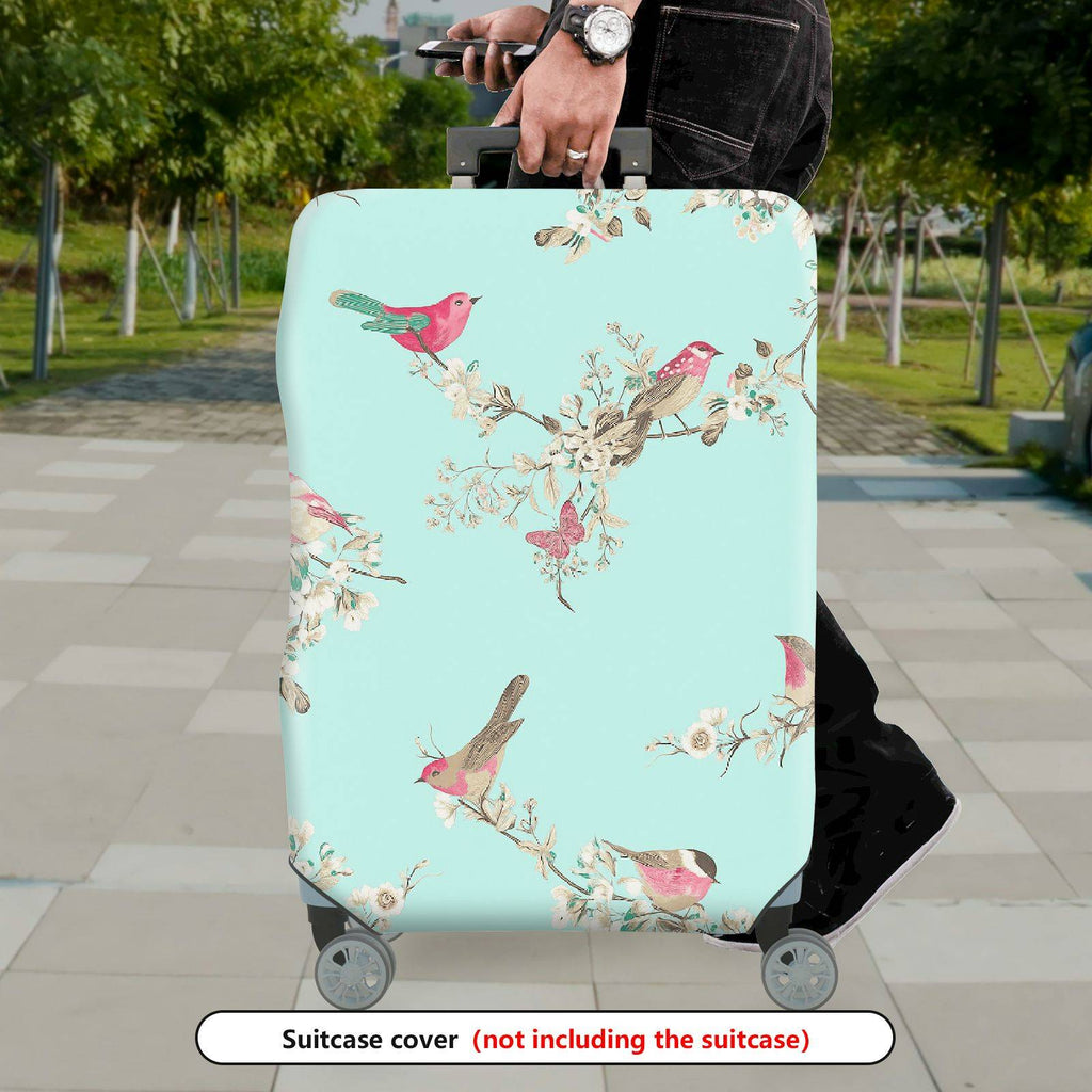 1-Piece Bird Flower Branch Butterfly Pastel Romantic  Suitcase Luggage Cover, Stretch Protective Sleeve