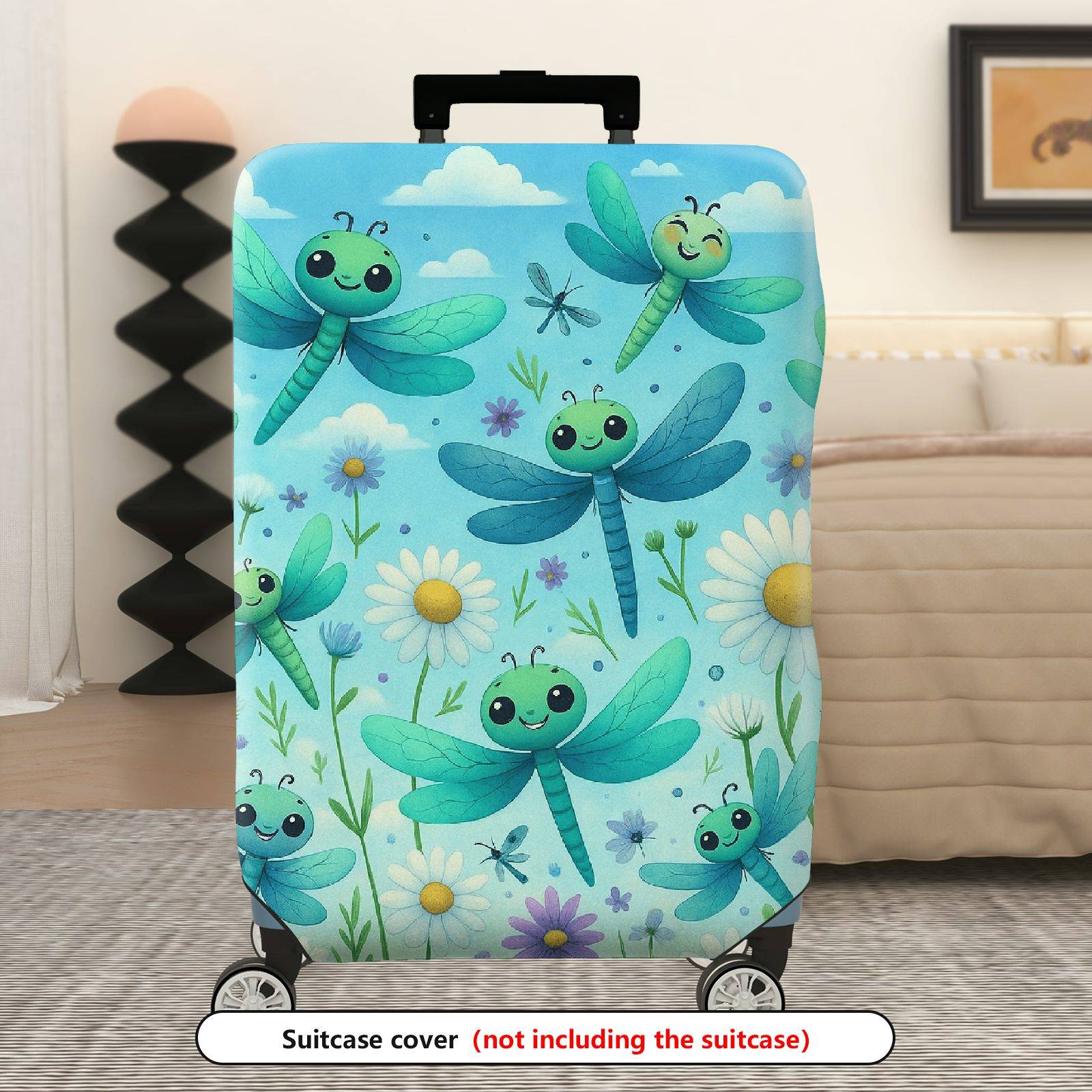1-Piece Dragonfly Flowers Sky Nature Travel  Suitcase Luggage Cover, Stretch Protective Sleeve