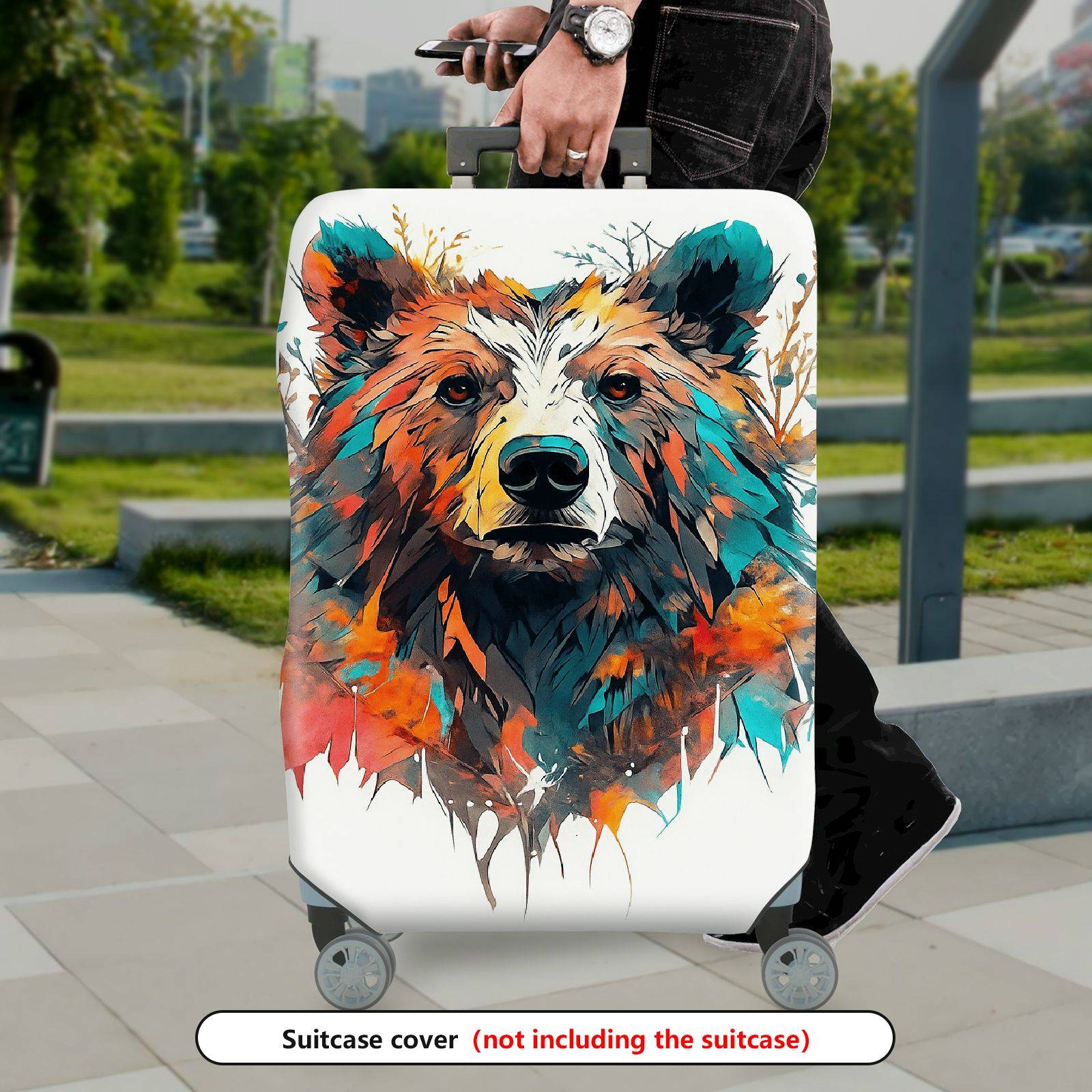 1-Piece Abstract Artistic Bear Nature Colorful Stylish  Suitcase Luggage Cover, Stretch Protective Sleeve