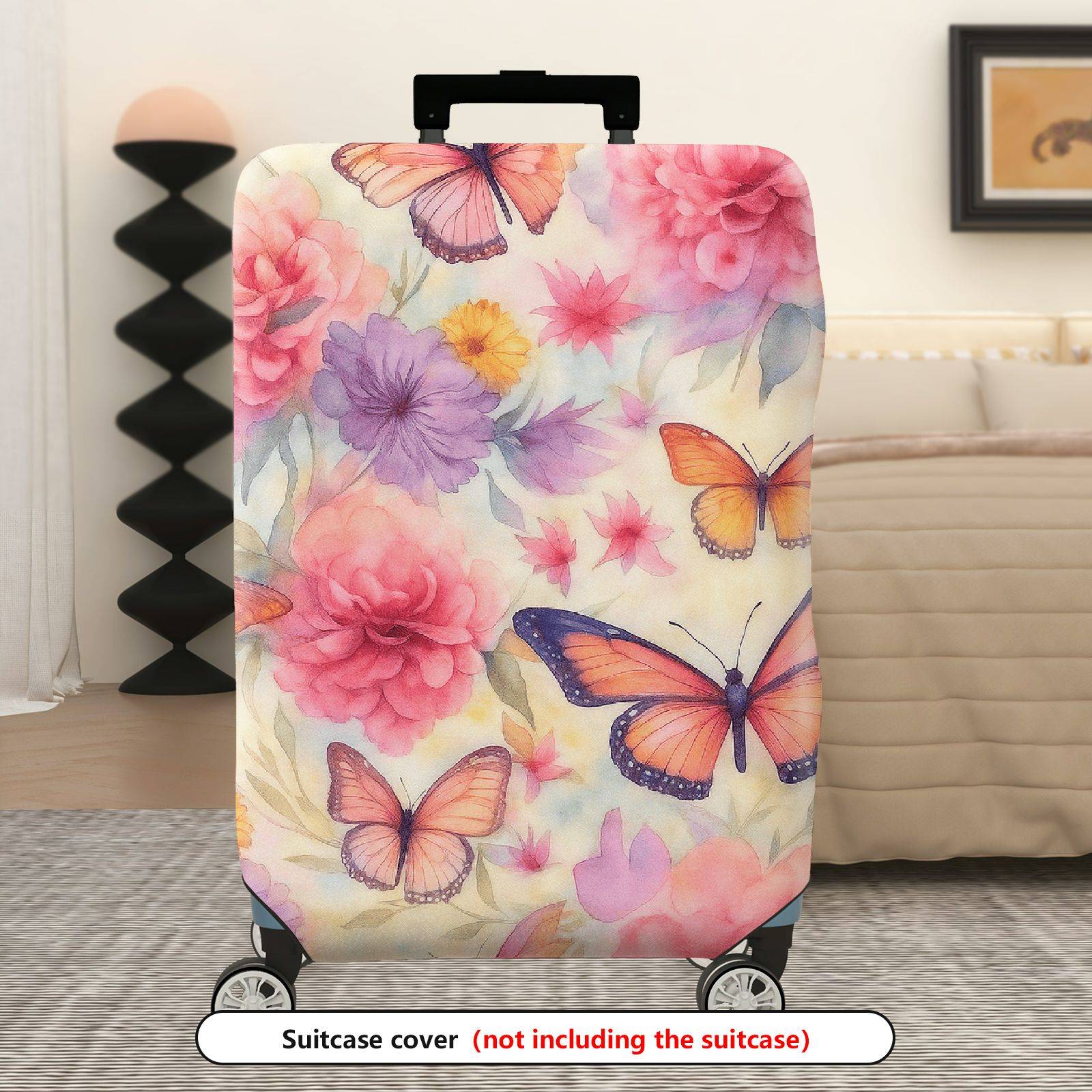 1-Piece Floral Butterfly Pink Abstract Garden Artistic Whimsical  Suitcase Luggage Cover, Stretch Protective Sleeve