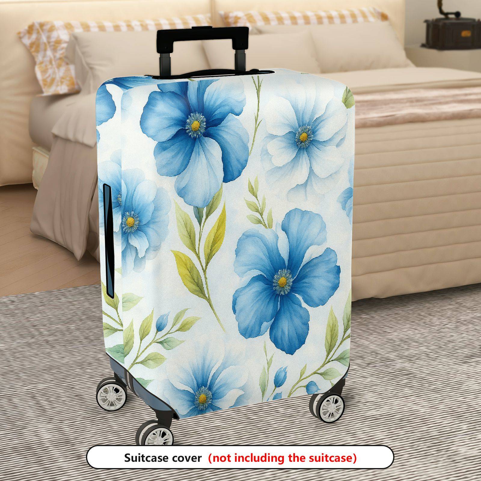 1-Piece Blue Floral Leaf Pattern Travel Decorative Protective  Suitcase Luggage Cover, Stretch Protective Sleeve
