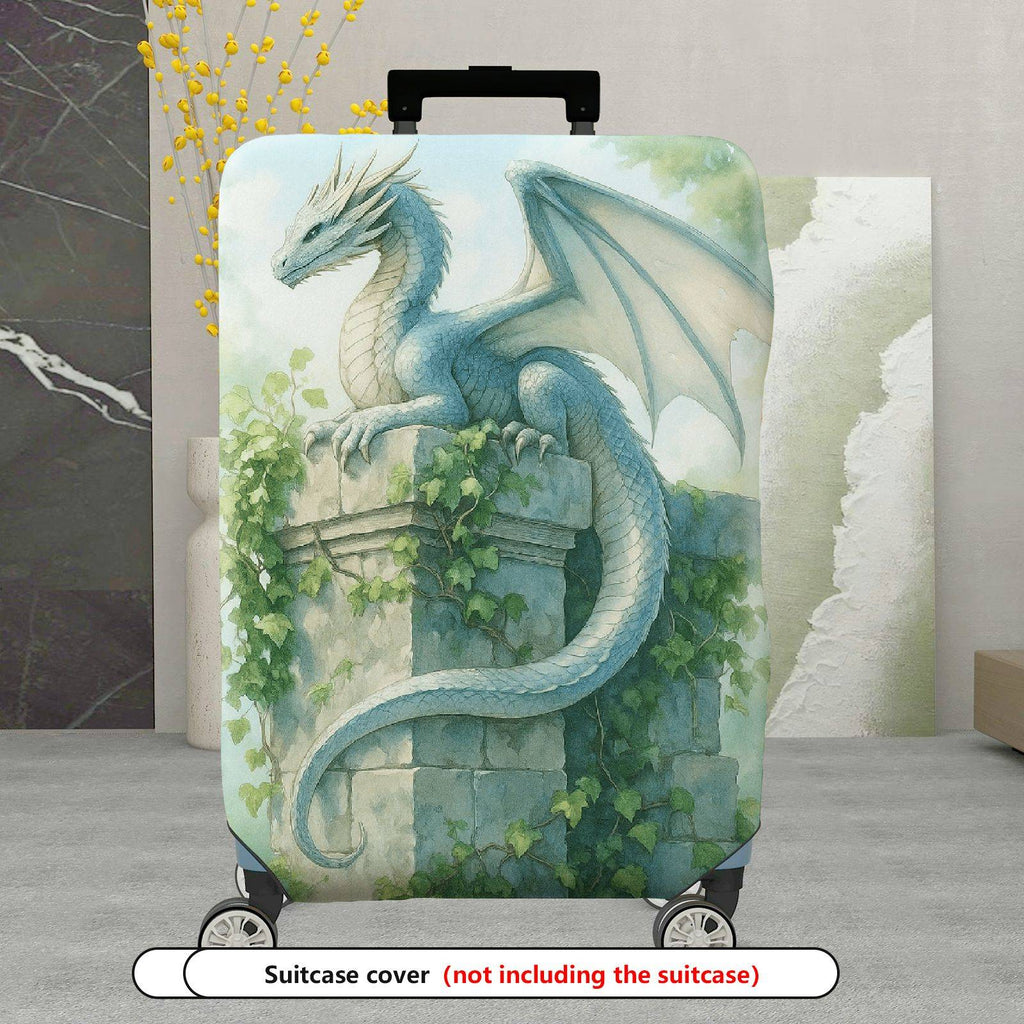 1-Piece Dragon Fantasy Art Mythical Green Nature Ivy  Suitcase Luggage Cover, Stretch Protective Sleeve