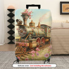 1-Piece Vintage Floral Steam Train Art Travel  Suitcase Luggage Cover, Stretch Protective Sleeve