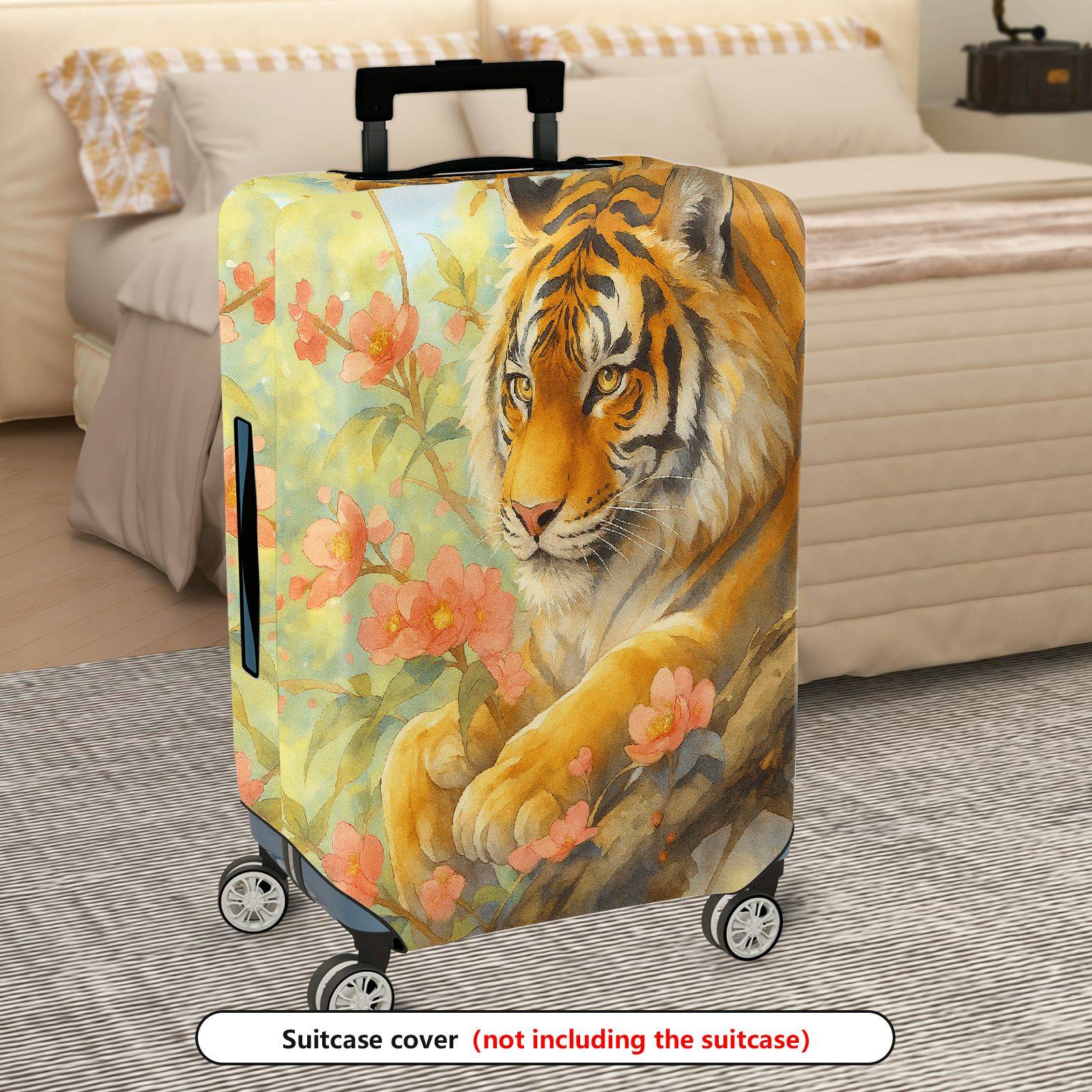 1-Piece Tiger Blossom Floral Nature Art Decorative  Suitcase Luggage Cover, Stretch Protective Sleeve