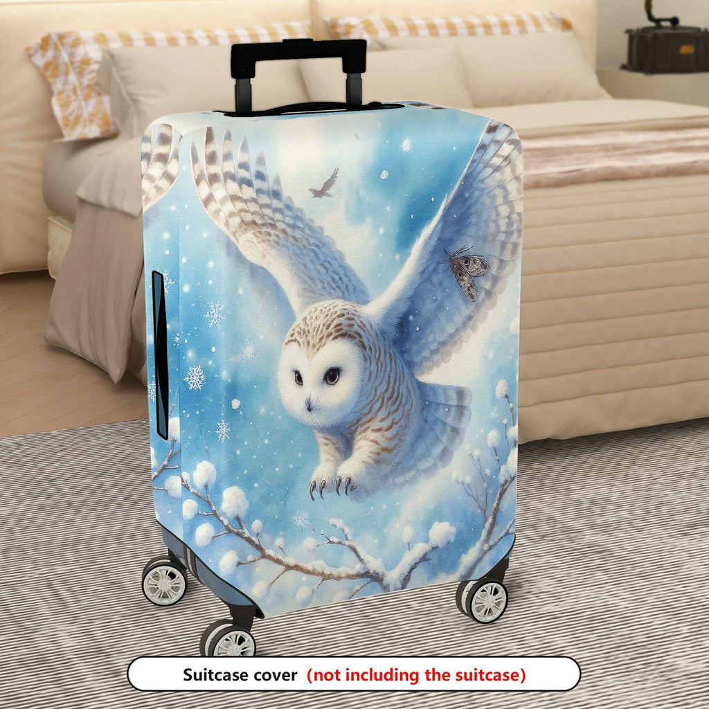 1-Piece Snow Owl Winter Nature Animal Art  Suitcase Luggage Cover, Stretch Protective Sleeve
