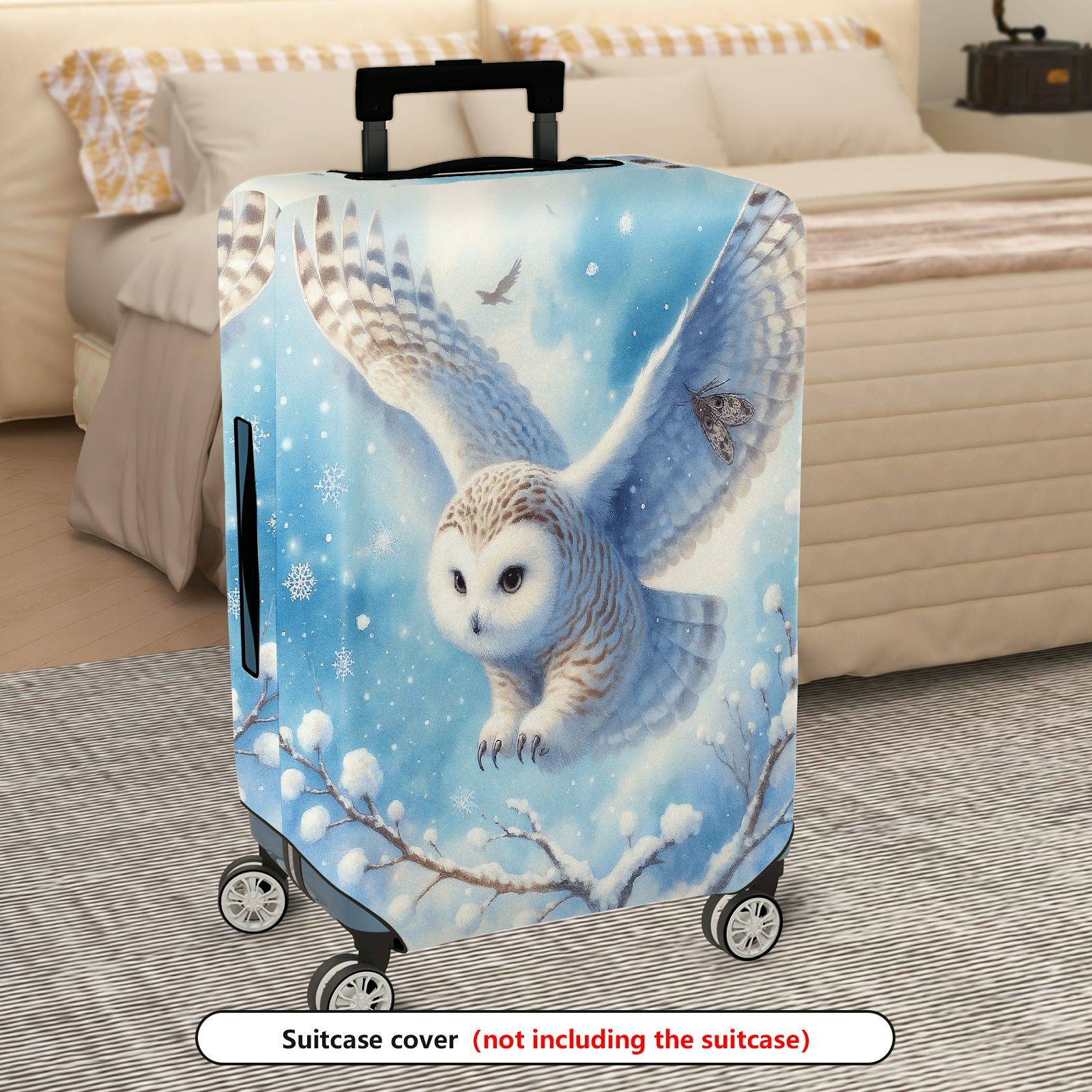 1-Piece Snow Owl Winter Nature Animal Art  Suitcase Luggage Cover, Stretch Protective Sleeve